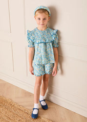 Leontyne Floral High Waisted Shorts in Blue Made with Liberty Fabric (2-12yrs) Shorts from Pepa London