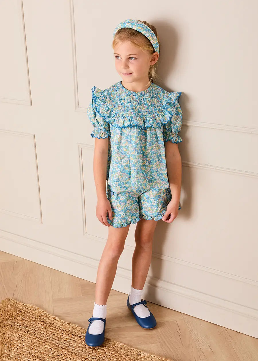 Leontyne Floral High Waisted Shorts in Blue Made with Liberty Fabric (2-12yrs) Shorts from Pepa London