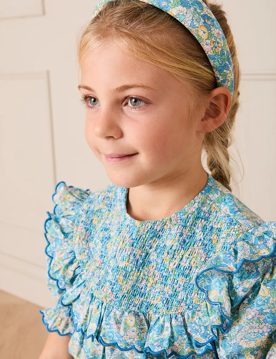 Leontyne Floral Padded Hairband in Blue Made with Liberty Fabric Hair Accessories from Pepa London