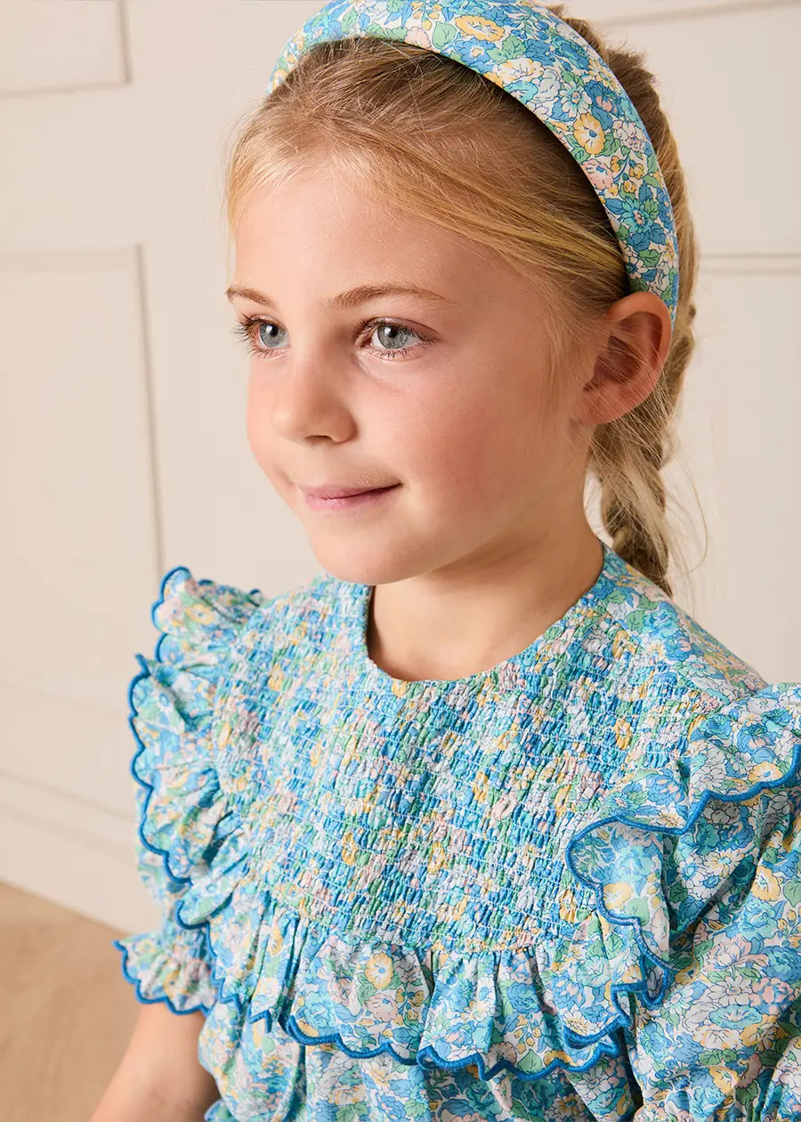 Leontyne Floral Padded Hairband in Blue Made with Liberty Fabric Hair Accessories from Pepa London