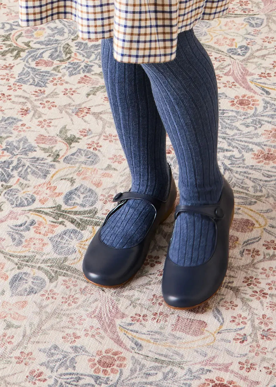 Leather Mary Jane Shoes in Navy (24-35EU)