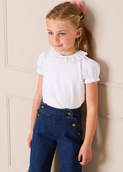 Broderie Anglaise Frill Collar Top in White (2-12yrs) Tops & Bodysuits from Pepa London