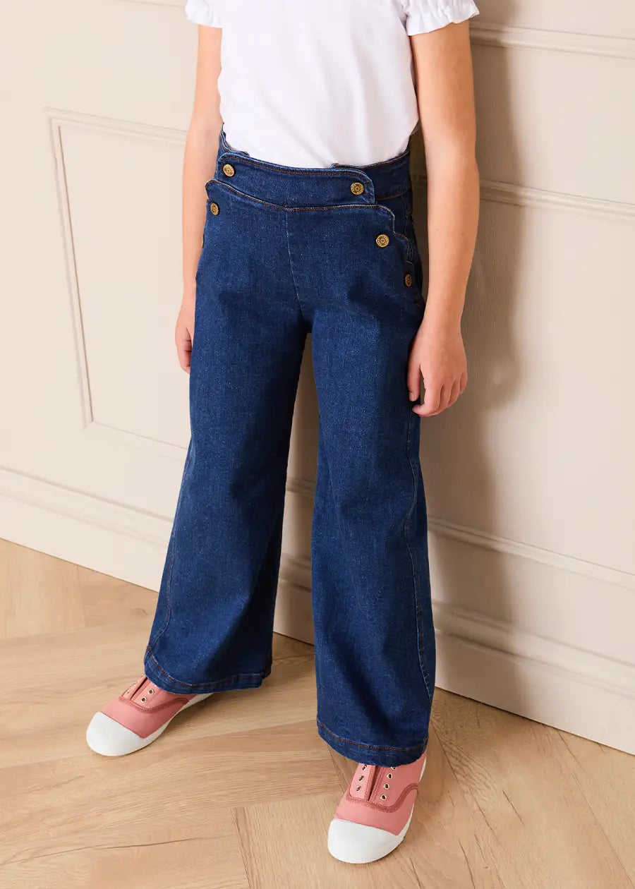 Scallop Detail Wide Leg Jeans in Blue Denim (2-12yrs) TROUSERS from Pepa London