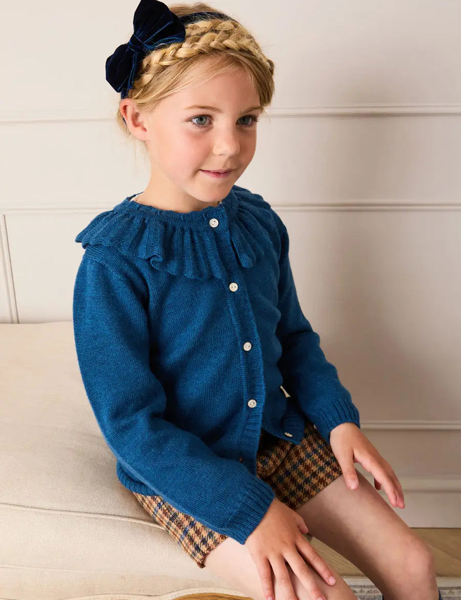 Ruffle Collar Cardigan in Blue (2-10yrs) Knitwear from Pepa London