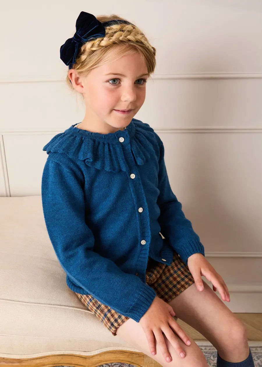 Ruffle Collar Cardigan in Blue (2-10yrs) Knitwear from Pepa London