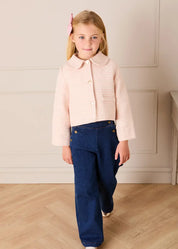 Brighton Boucle Tweed Peter Pan Collar Pocket Detail Jacket in Pink (4-12yrs) Coats from Pepa London