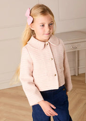 Brighton Boucle Tweed Peter Pan Collar Pocket Detail Jacket in Pink (4-12yrs) Coats from Pepa London