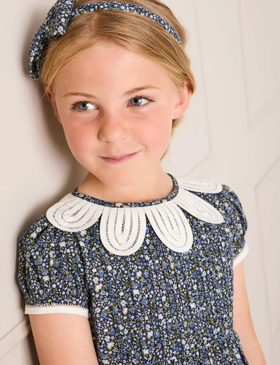 Lydia Floral Medium Bow Hairband in Blue (OS) Hair Accessories from Pepa London