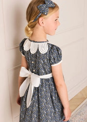Lydia Floral Medium Bow Hairband in Blue (OS) Hair Accessories from Pepa London