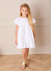Flower Embroidered Broderie Anglaise Short Sleeve Dress in White (12mths-12yrs) DRESSES from Pepa London
