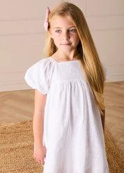 Flower Embroidered Broderie Anglaise Short Sleeve Dress in White (12mths-12yrs) DRESSES from Pepa London
