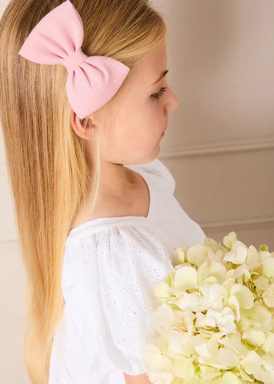 Flower Embroidered Broderie Anglaise Short Sleeve Dress in White (12mths-12yrs) DRESSES from Pepa London