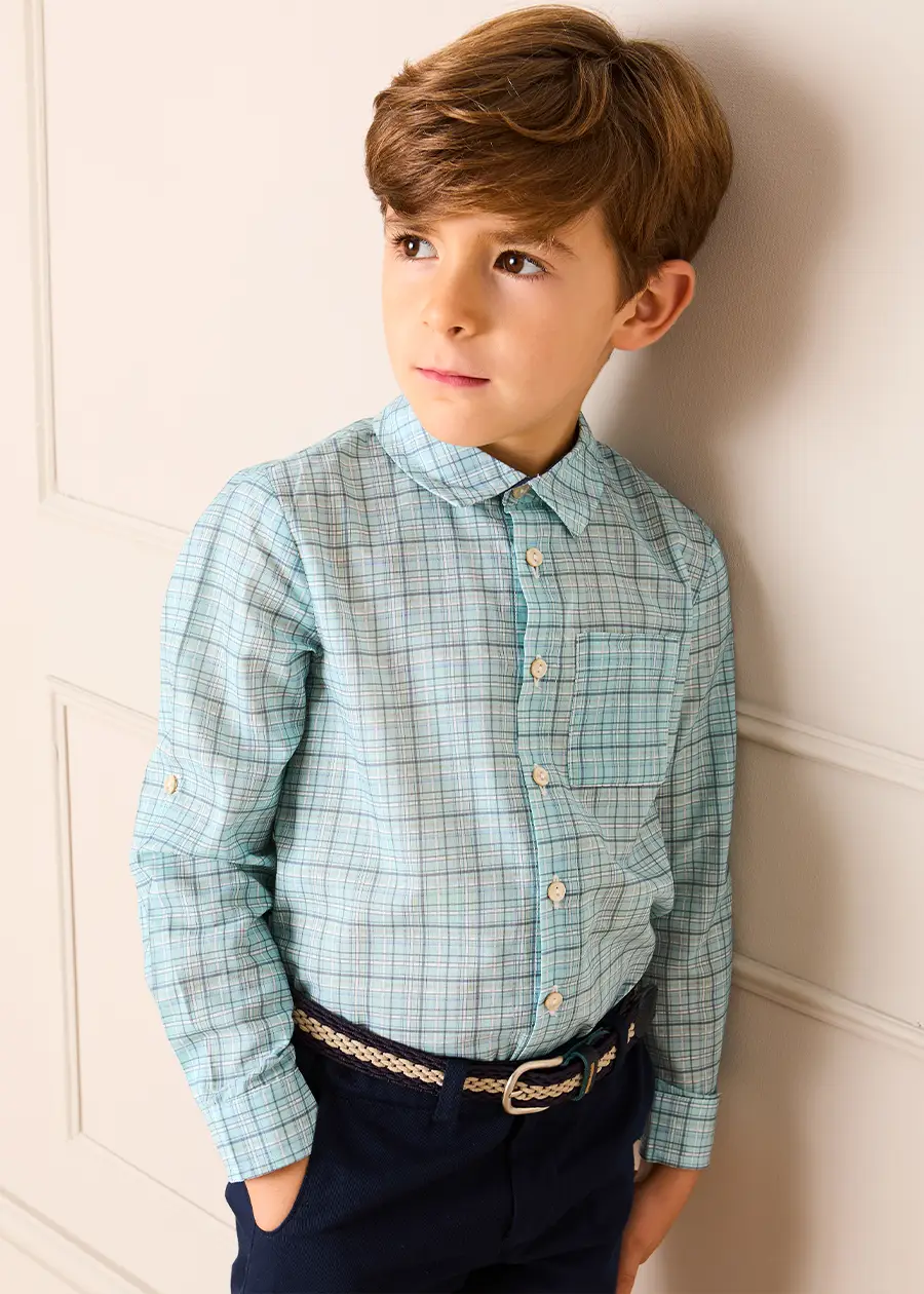 George Check Long Sleeve Shirt in Blue (12mths- 10yrs) SHIRTS from Pepa London