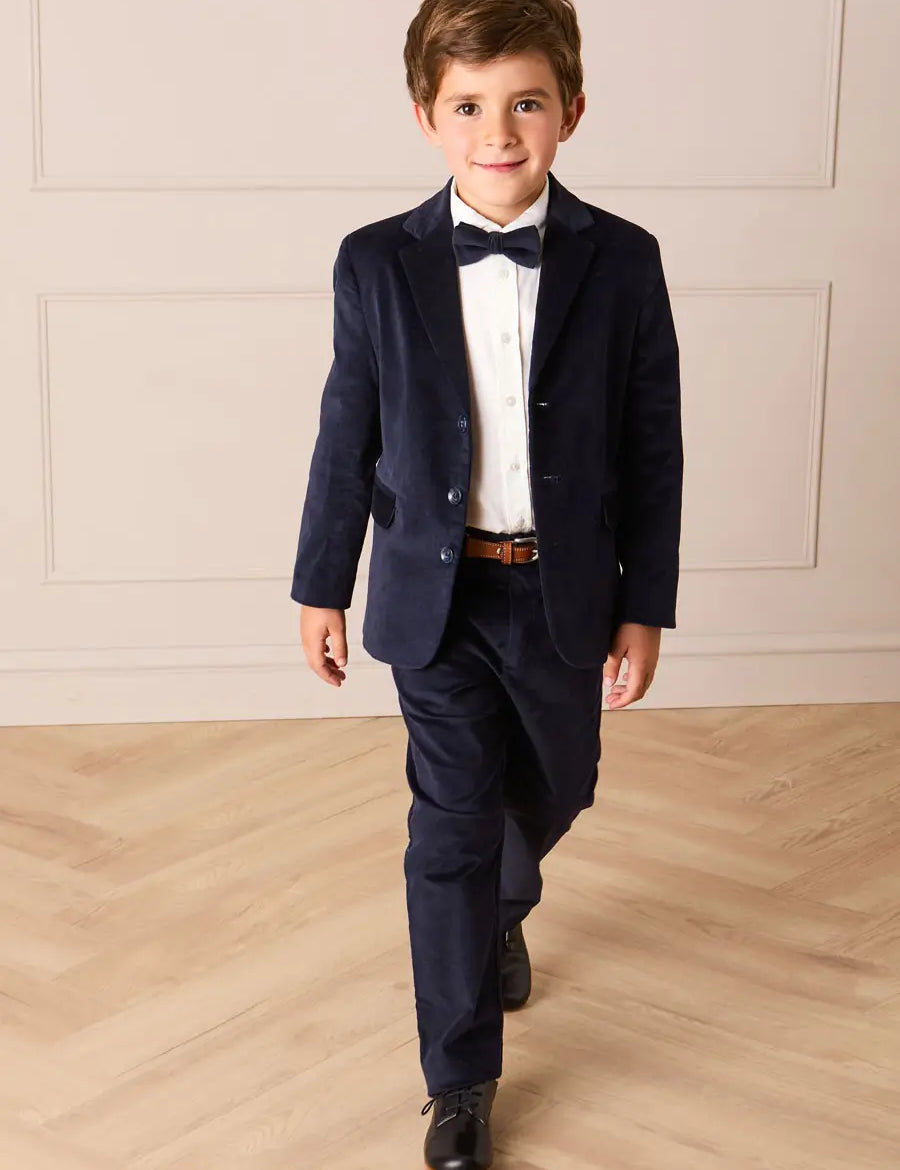 Velvet Three Button Blazer Jacket in Navy (4-10yrs) Coats from Pepa London