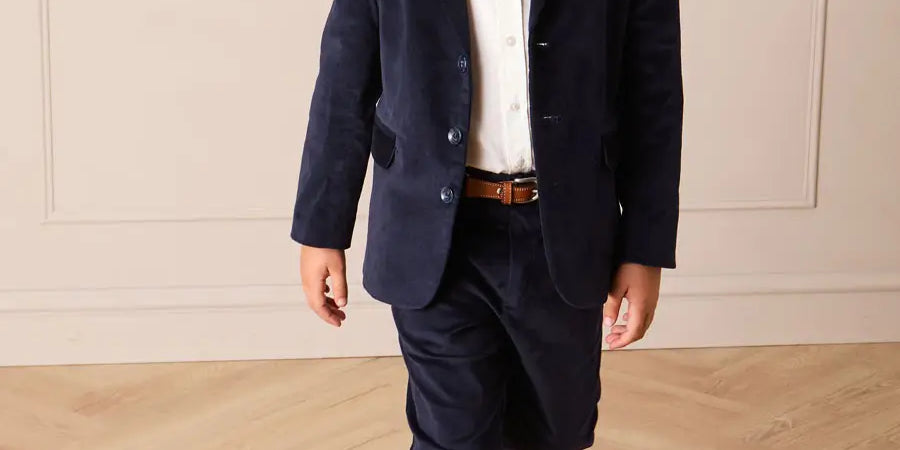 Velvet Three Button Blazer Jacket in Navy (4-10yrs) Coats from Pepa London