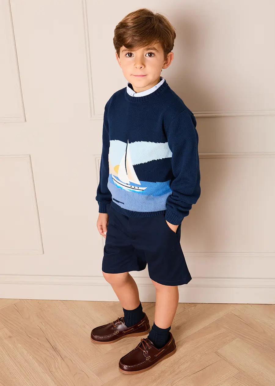 Seaside Postcard Knitted Jumper in Navy (18mths-6yrs) Knitwear from Pepa London