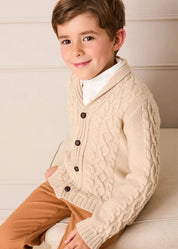 Cable Knit Shawl Neck Cardigan in Camel (2-10yrs) Knitwear from Pepa London