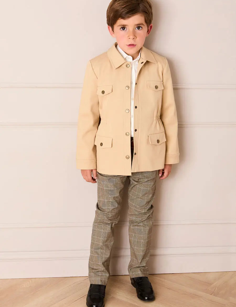 Wilton Check Pocket Detail Trousers in Beige (4-10yrs) Trousers from Pepa London