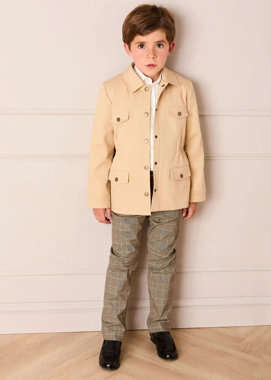 Wilton Check Pocket Detail Trousers in Beige (4-10yrs) Trousers from Pepa London