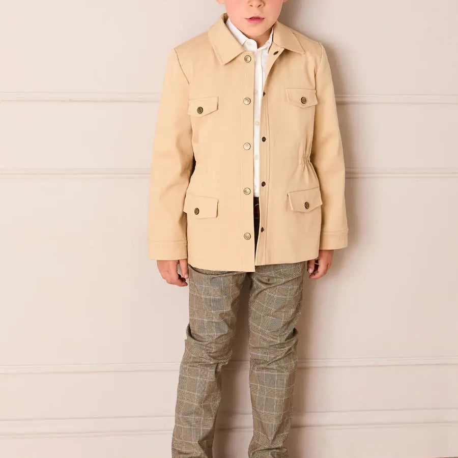 Wilton Check Pocket Detail Trousers in Beige (4-10yrs) Trousers from Pepa London