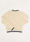Cable Knit V-Neck Jumper in Cream (4-10yrs) Knitwear  from Pepa London