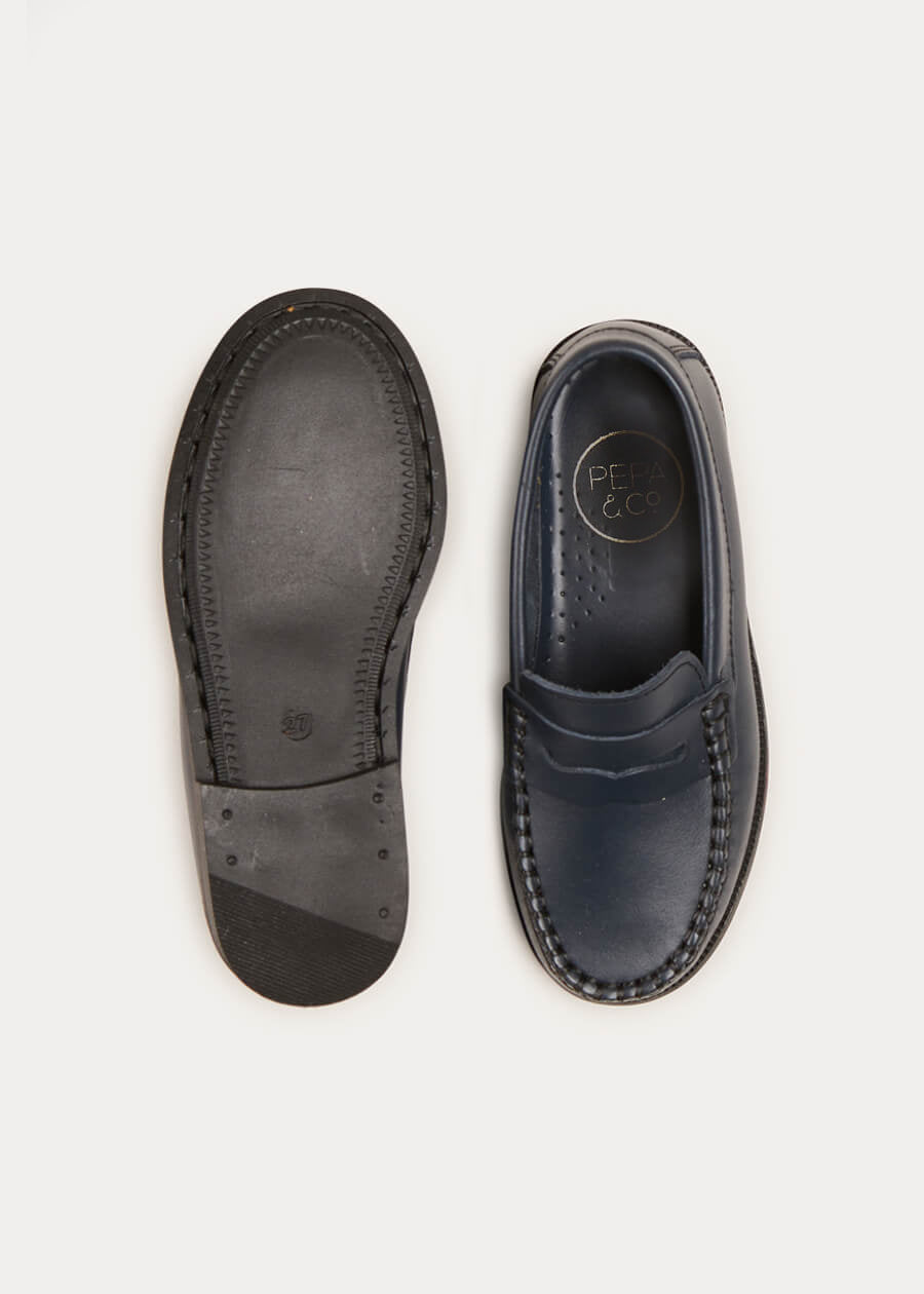 Leather Moccasins In Navy (25-34EU) SHOES  from Pepa London