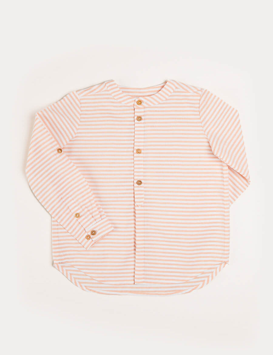 Striped Mao Collar Long Sleeve Shirt in Tangerine (2-10yrs) Shirts  from Pepa London