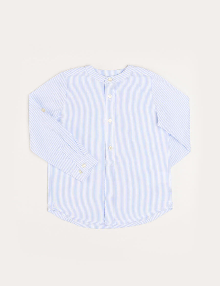 Striped Mao Collar Long Sleeve Shirt in Blue (4-10yrs) Shirts  from Pepa London