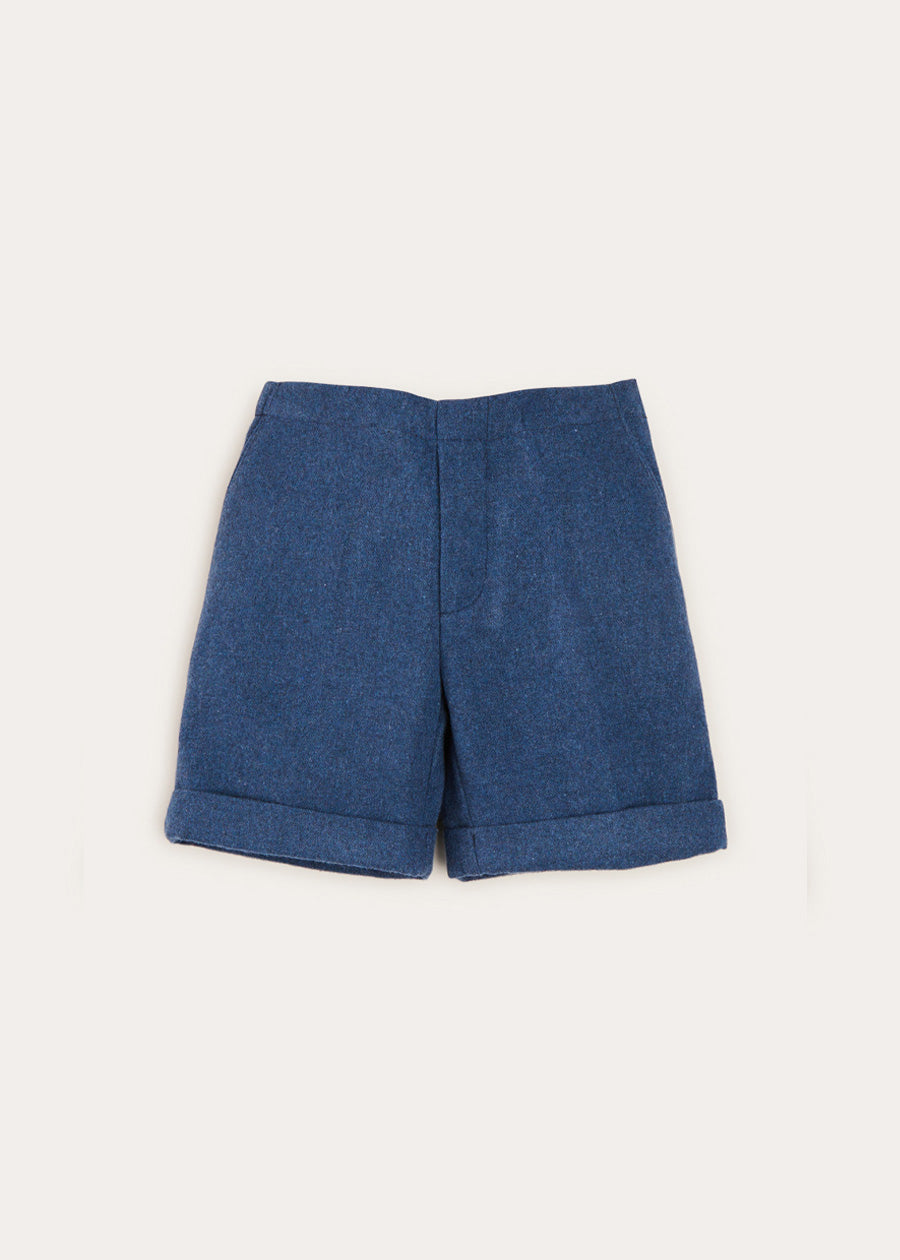 Wool Plain Shorts With Turn Ups In Blue (18mths-4yrs) SHORTS from Pepa London