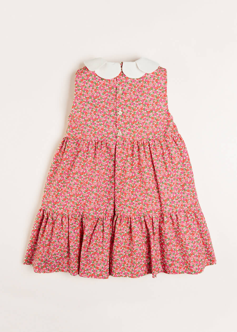 Annie Floral Print Scalloped Collar Sleeveless Dress in Coral (4-10yrs) Dresses  from Pepa London