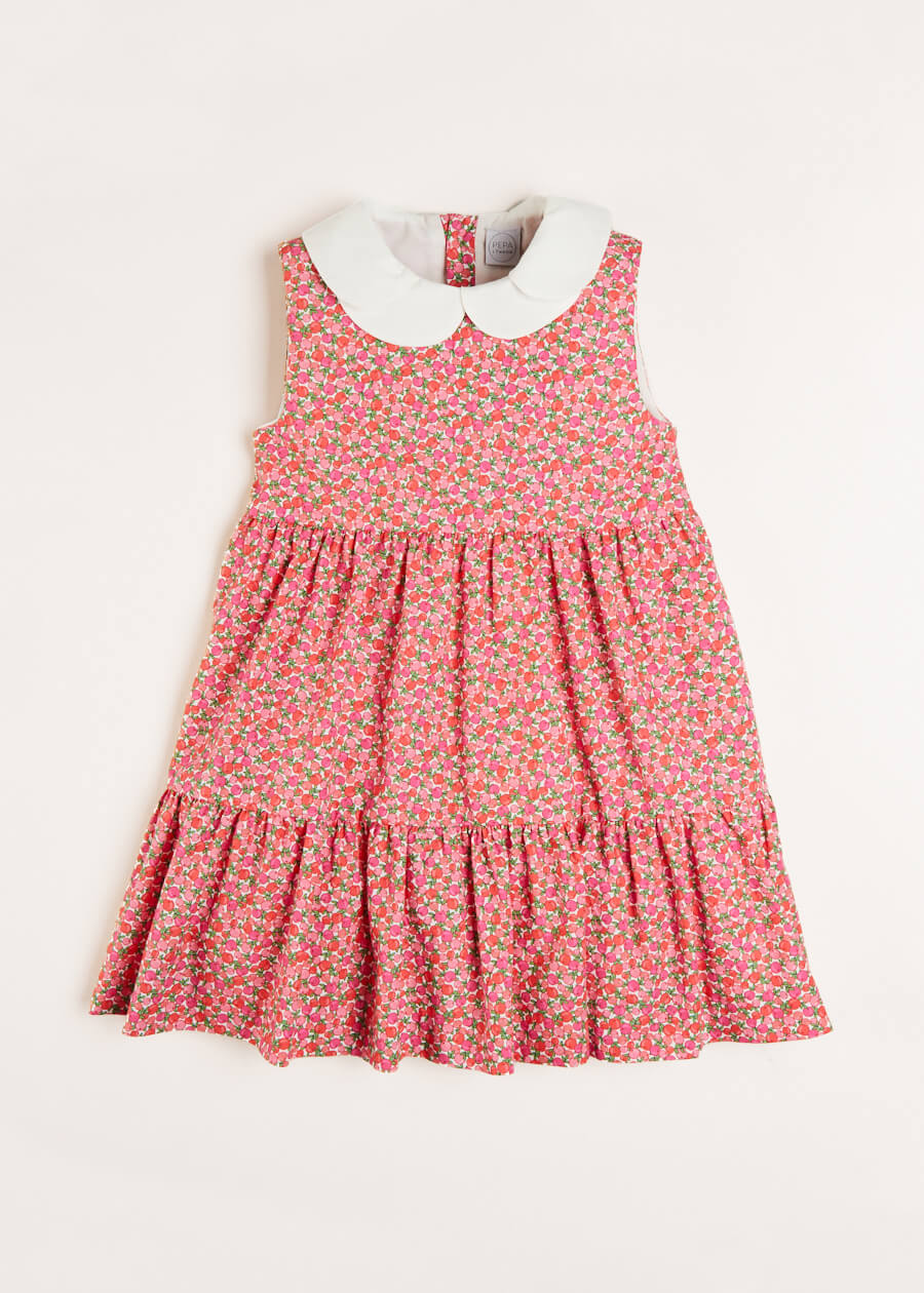 Annie Floral Print Scalloped Collar Sleeveless Dress in Coral (4-10yrs) Dresses  from Pepa London