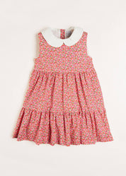 Annie Floral Print Scalloped Collar Sleeveless Dress in Coral (4-10yrs) Dresses  from Pepa London