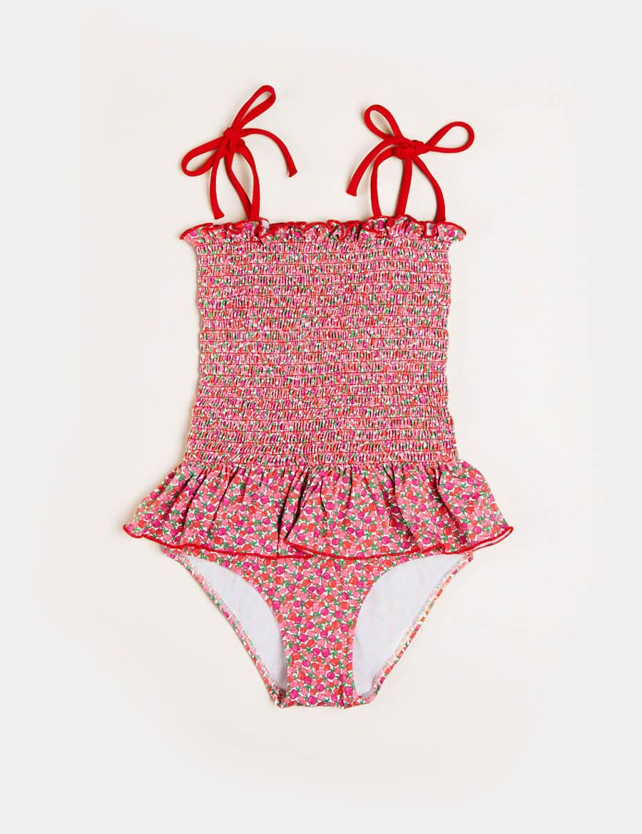 Annie Floral Print Smock Detail Swimsuit in Pink (2-8yrs) Swimwear  from Pepa London