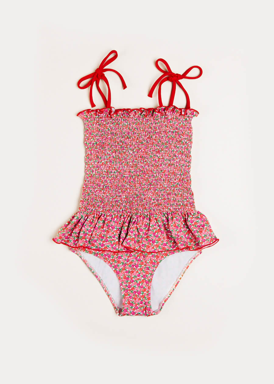 Annie Floral Print Smock Detail Swimsuit in Pink (2-8yrs) Swimwear  from Pepa London