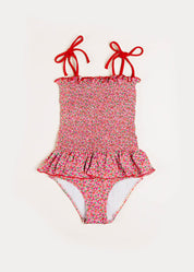 Annie Floral Print Smock Detail Swimsuit in Pink (2-8yrs) Swimwear  from Pepa London