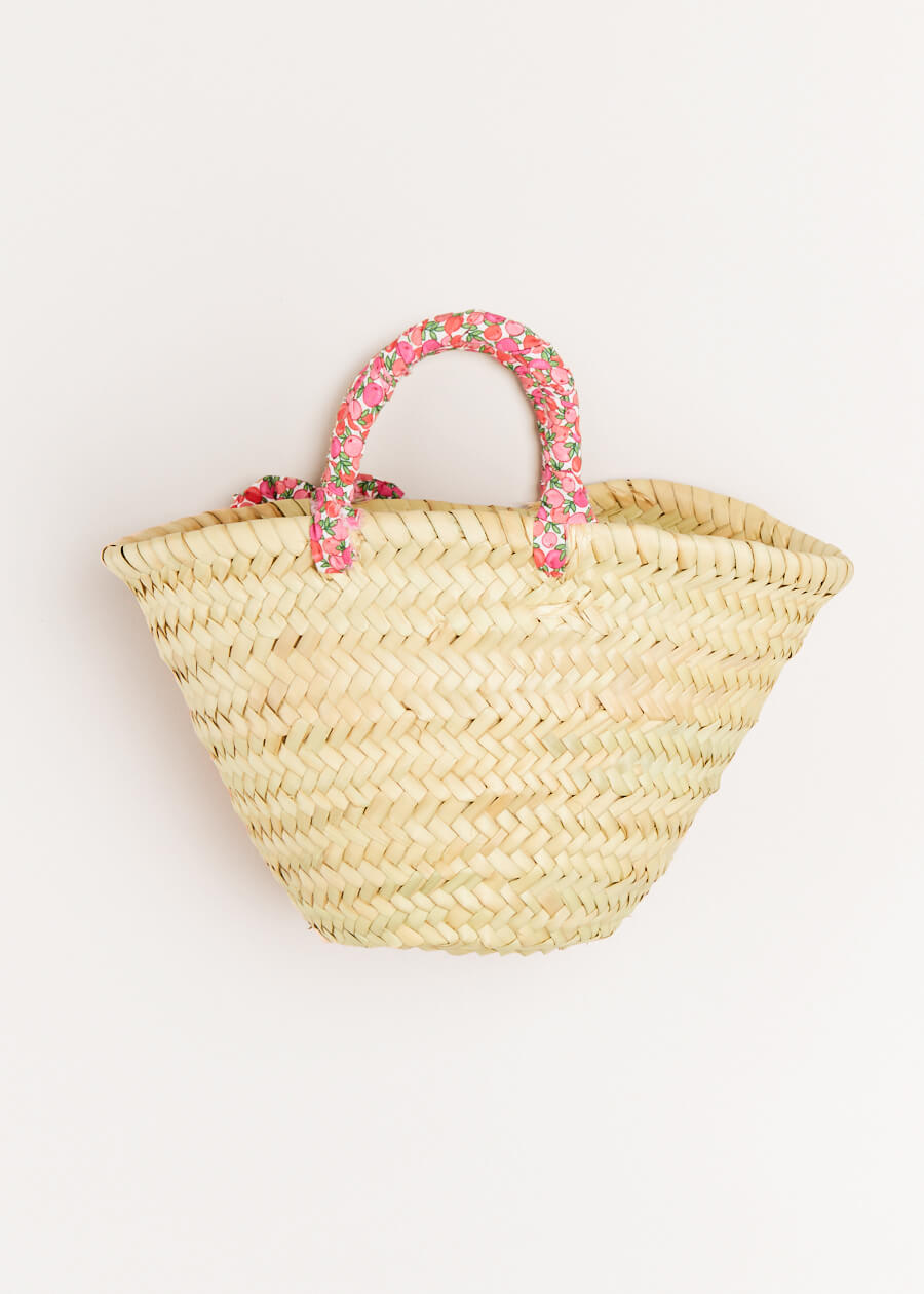 Annie Floral Print Bow Detail Straw Bag in Pink (S-M) Accessories  from Pepa London