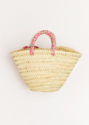 Annie Floral Print Bow Detail Straw Bag in Pink (S-M) Accessories  from Pepa London