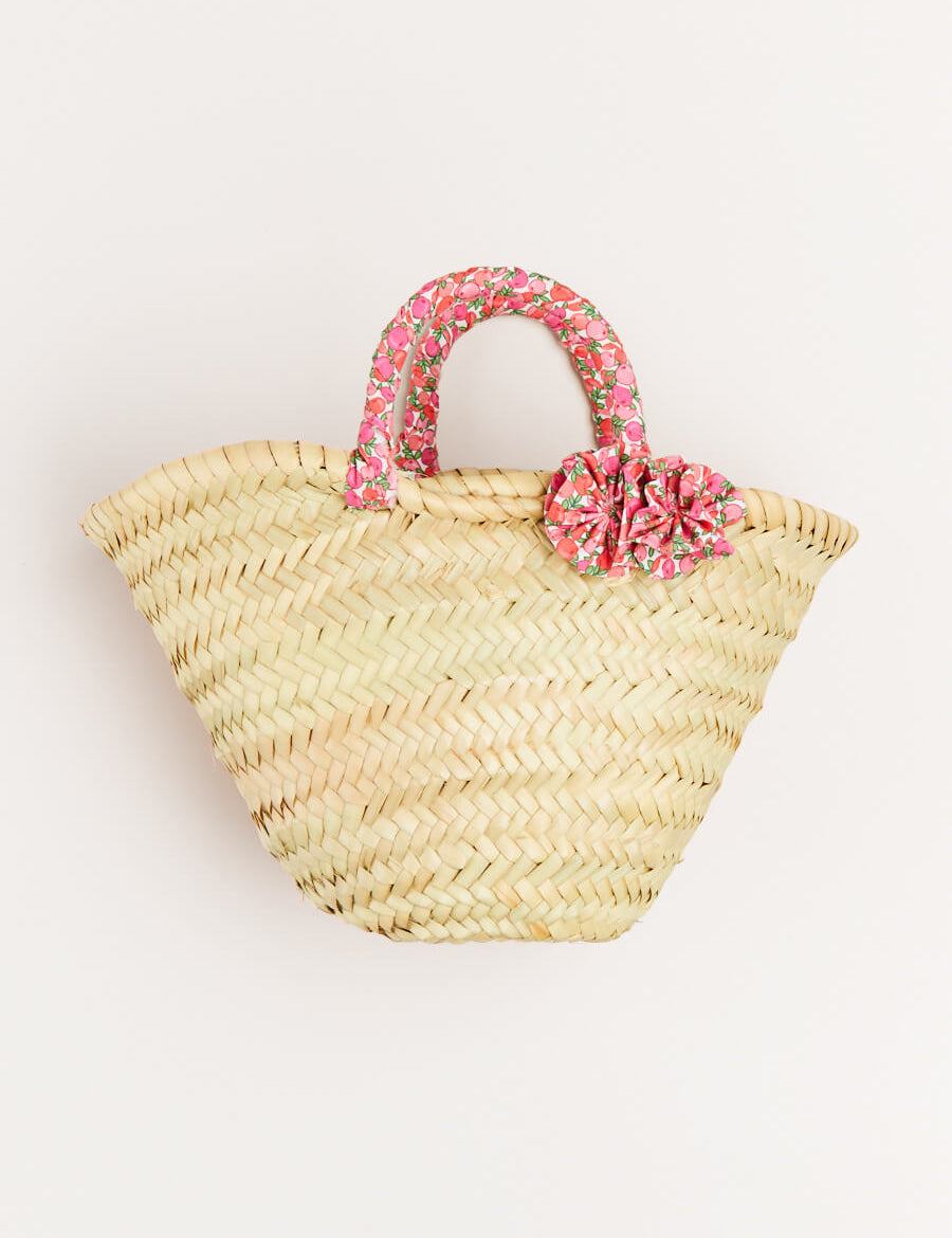 Annie Floral Print Bow Detail Straw Bag in Pink (S-M) Accessories  from Pepa London