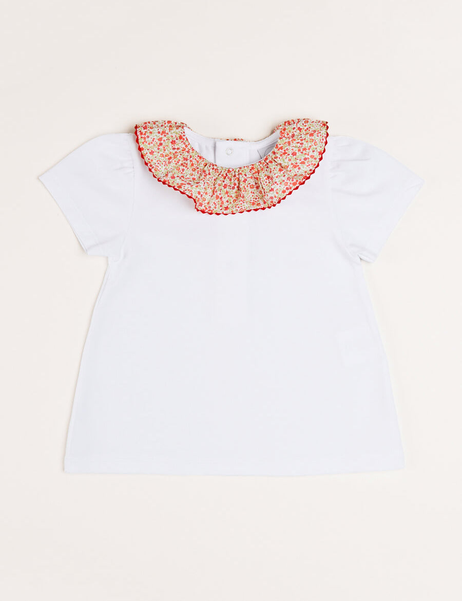 Emma Floral Print Short Sleeve Top in Red (2-10yrs) Tops & Bodysuits  from Pepa London