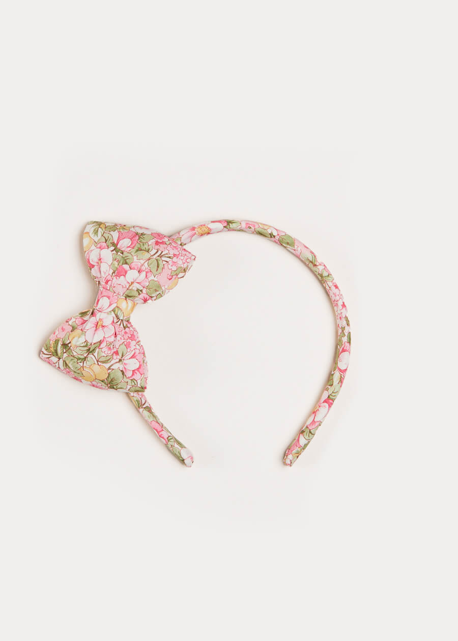 Eloise Floral Medium Bow Headband in Pink Hair Accessories  from Pepa London