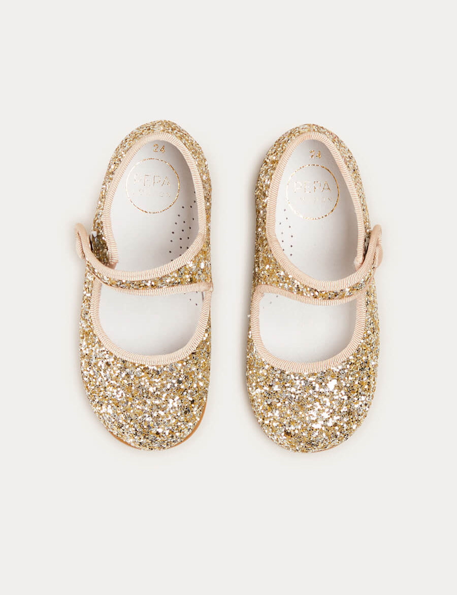 Glittery Mary Jane Shoes in Gold (24-34EU) SHOES  from Pepa London