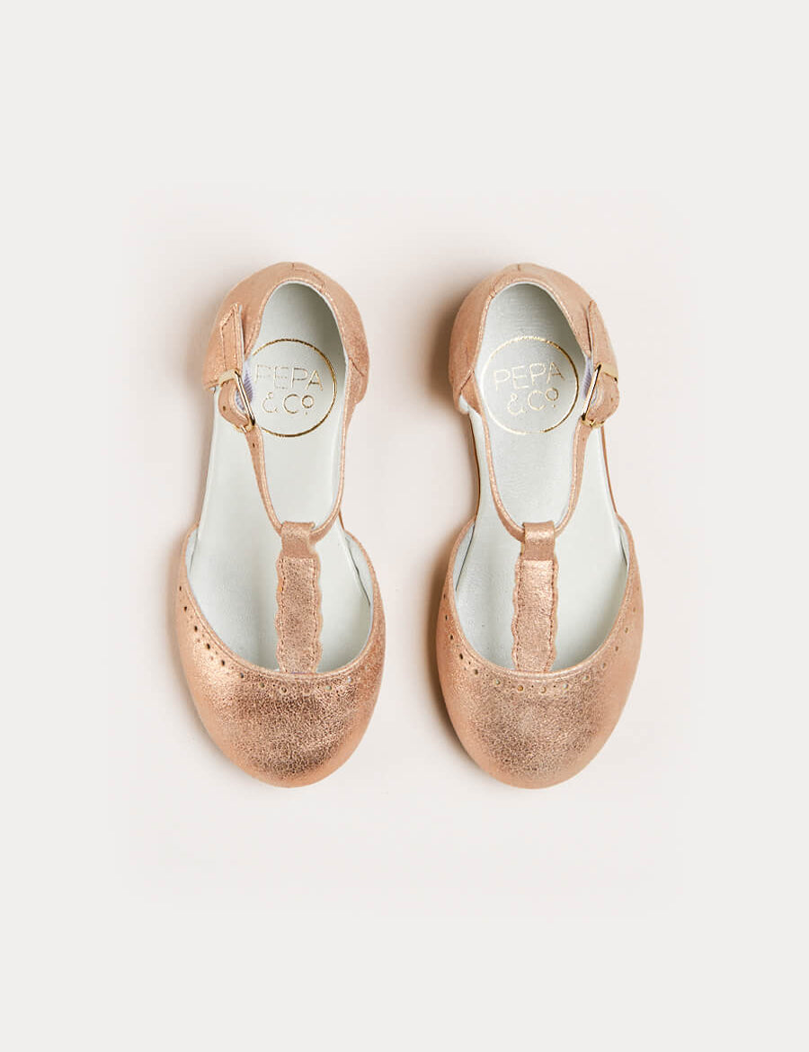 Metallic Scallop Detail Charlotte Shoes in Rose Gold (24-34EU) Shoes  from Pepa London