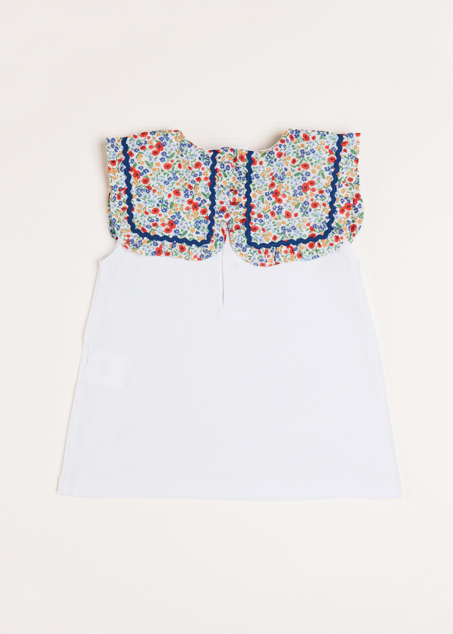 Poppy Floral Print Bib Collar Sleeveless Top in Red (2-10yrs) Tops & Bodysuits  from Pepa London