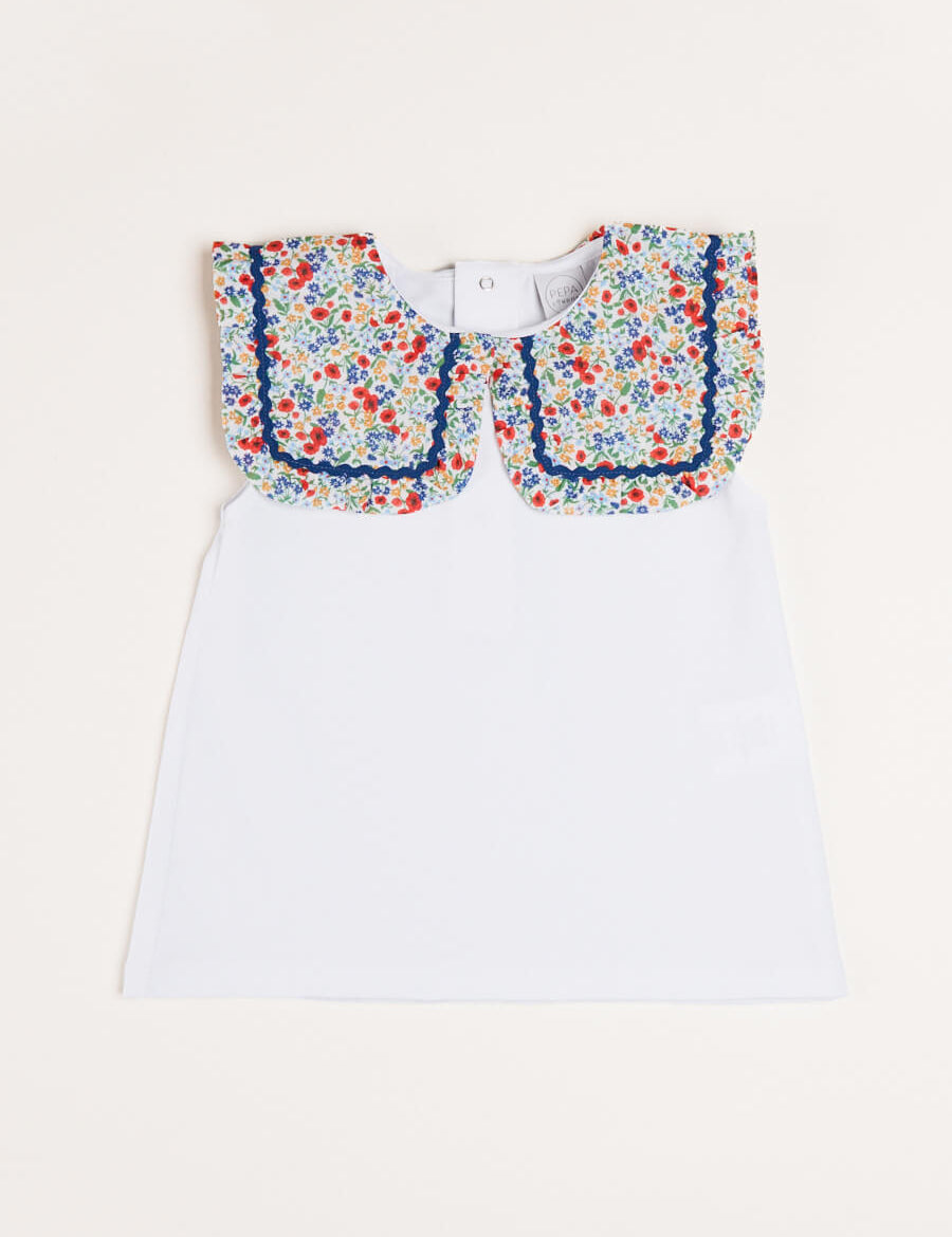 Poppy Floral Print Bib Collar Sleeveless Top in Red (2-10yrs) Tops & Bodysuits  from Pepa London