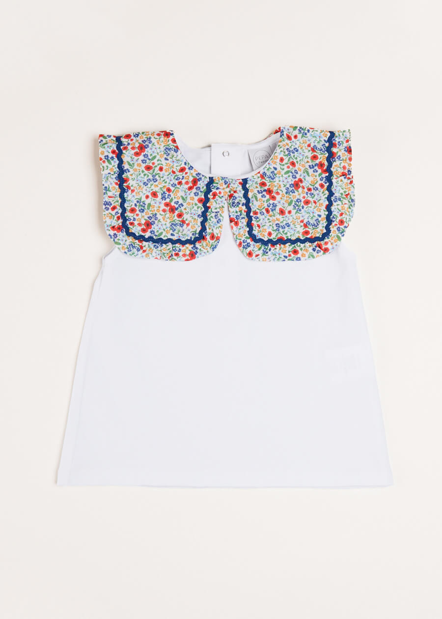 Poppy Floral Print Bib Collar Sleeveless Top in Red (2-10yrs) Tops & Bodysuits  from Pepa London