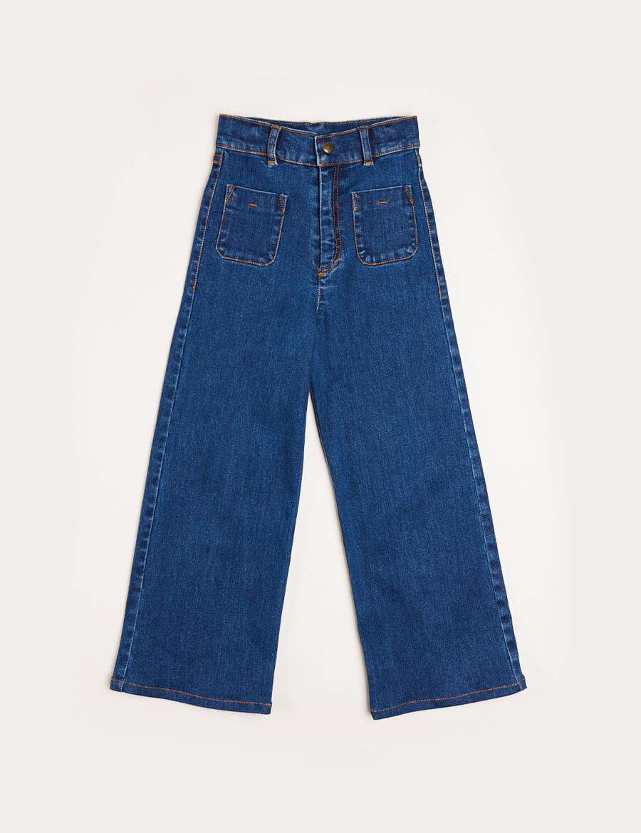 Soft Denim Wide Leg Trousers in Denim Blue (3-10yrs) Trousers  from Pepa London