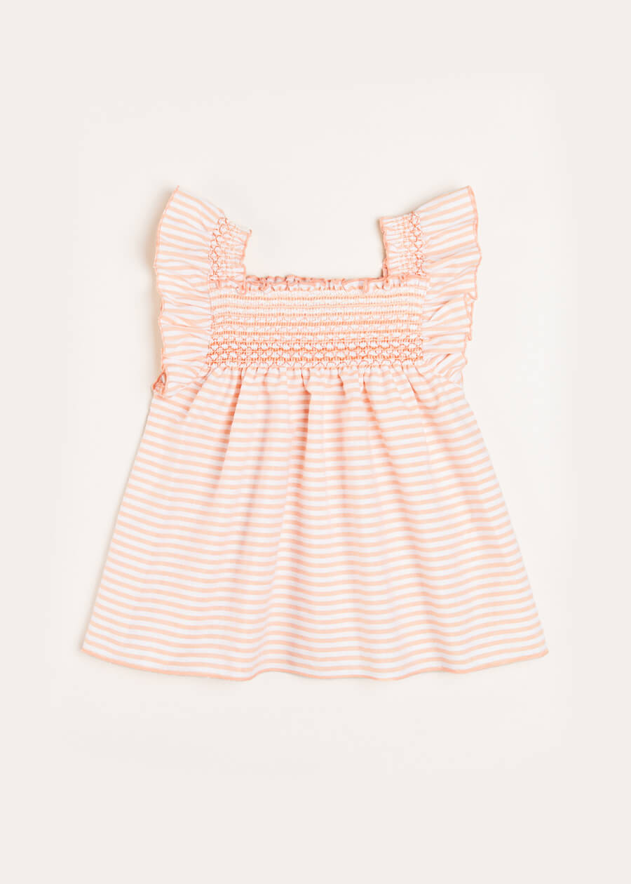 Striped Smock Detail Ruffle Sleeve Blouse in Tangerine (4-10yrs) Blouses  from Pepa London
