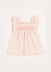 Striped Smock Detail Ruffle Sleeve Blouse in Tangerine (4-10yrs) Blouses  from Pepa London