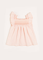 Striped Smock Detail Ruffle Sleeve Blouse in Tangerine (4-10yrs) Blouses  from Pepa London