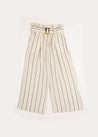 Striped Tied Waist Wide Leg Trousers in Beige (4-10yrs) Trousers  from Pepa London